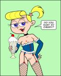 blonde_hair breasts english_text erect_nipples fishnets garter_straps hairless_pussy manuel_hogflogger nipples pussy small_breasts solo speech_bubble stockings sundae the_fairly_oddparents veronica_star