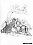 beastiality blas_gallego_(artist) jaguar kissing leopard line_art outdoors tagme