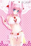 anime big_breasts blue_eyes blush bra breasts catgirl front-tie_top lingerie nurse panties pink_hair sugiyama_genshou syringe twin_tails underboob