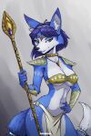  1girl alluring bikini blue_fur cleavage clothed green_eyes krystal nintendo roksodraws shoulderpads star_fox star_fox_adventures star_fox_assault vixen 