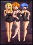 big_breasts blonde_hair blue_eyes blue_hair breasts brown_eyes cleavage dress ed,_edd,_'n'_eddy freckles high_heels kanker_sisters lee_kanker long_hair marie_kanker may_kanker orange_hair shiny shiny_skin short_hair smile