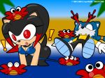 ! 2008 anthro ass beach bikini bikini_pull black_eyes black_hair blood blue_hair bottomless breasts cleavage crab embarrassing funny furry gloves neoeclipse_(artist) nosebleed ocean open_mouth ponytail red_eyes sega shiny shiny_skin short_hair sonic_(series) surprise sweat_drop