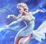 1_girl 1girl blonde blonde_hair blue_eyes braid braided_hair clothed disney dress elsa elsa_(frozen) female female_only frozen_(movie) light-skinned_female long_blonde_hair long_hair royalty single_braid solo