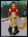 big_penis bottomless brown_hair clubstripes feline fluffy_tail furry gideon green_eyes hair hockey_stick inline_skates male penis sheath solo street_hockey tail testicles uncensored vein