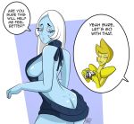 ass blue_diamond blue_diamond_(steven_universe) butt_crack camera cartoon_network dankodeadzone dialogue sideboob steven_universe virgin_killer_sweater yellow_diamond yellow_diamond_(steven_universe)