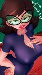  1girl akutosai_art big_breasts big_lips black_eyes black_glasses breasts brown_hair cartoon_network cleavage dress eleanor_butterbean eyewear female female_only glasses hair hand_on_breast huge_breasts lips lipstick looking_at_viewer mature mature_female mature_woman pink_lips pink_lipstick plump_lips solo solo_female teacher the_grim_adventures_of_billy_and_mandy thick_lips 