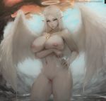 1girl 1girl 1girl adult adult_only angel angel_wings aqua_eyes areola arm_under_breasts bangs bare_arms bare_breasts bare_hips bare_legs bare_shoulders bare_thighs belly blue_eyes breasts clavicle closed_mouth completely_nude curvaceous curves day duplicate elf erect_nipples eyebrows eyelashes feathered_wings female_only female_solo gray_bear hair halo hand_on_own_hip hand_on_own_wrist hands hips huge_breasts humanoid hybrid hybrid_species in_water jewelry legs lips long_ears long_hair looking_at_viewer narrow_waist navel necklace nipples no_humans nude outside pointed_ears pussy scar shiny shiny_hair shiny_skin slender_waist small_waist spread_wings standing standing_in_water stomach thick_thighs thighs wet_wings white_hair wide_hips wings