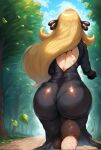 1girl 1girl ai_generated ass blonde_hair breasts bubble_butt clothed cynthia_(pokemon) dat_ass dress game_freak hpeq huge_ass light-skinned_female light_skin long_hair nintendo pokemon pokemon_dppt stable_diffusion thick_ass thick_thighs