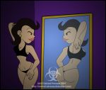 2009 american_dragon:_jake_long black_eyes black_hair black_panties cleavage disney earring female lipstick milf mirror panties short_hair solo susan_long thong twisted-persona_(artist) underwear wide_hips