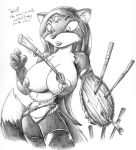  arrow black_and_white breasts canine drake_fenwick female fox lips monochrome nipples pencil shield solo unconvincing_armour warrior 