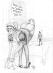 bent_over biker_(artist) bottle letter maid mailman monochrome postman