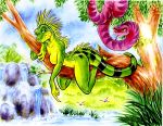 branch female furry green high_res iguana joe_rosales joeartguy jungle lizard nude pink scalie snake solo tree