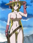  blonde_hair breasts grenadier gun hat long_hair nude_filter photoshop pubic_hair tendou_rushuna uncensored weapon 