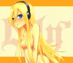 blonde_hair blue_eyes blush breasts female headphones highres lily_(vocaloid) long_hair nude rento solo vocaloid