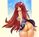  1girl ass big_breasts breasts cordelia cordelia_(fire_emblem) erect_nipples fire_emblem fire_emblem:_awakening fire_emblem_heroes long_hair looking_at_viewer looking_back monochrome naughty_face nightgown nintendo no_bra no_panties one_eye_closed pussy seductive_smile sideboob smile traditional_media very_long_hair wind_lift winger_hair_ornament wink 