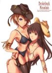 2girls bikini brokeback_mountain cowboy_hat cowgirl crossover english hat lingerie multiple_girls parody red_hair swimsuit thighhighs underwear western yuri