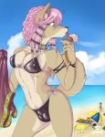 2008 beach bikini brown_fur bulge cameltoe canine choker dickgirl furry grey_eyes hair ice_cream intersex lick lynxia lynxia_(artist) mindy_(lynxia) oops original outside pink pink_hair seaside side-tie_bikini side-tie_panties skimpy solo summer tail tight_clothing tongue tongue_out