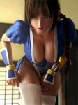 3d bow braid breasts brown_eyes brown_hair cg cleavage dead_or_alive erect_nipple hair kasumi kunoichi ninja stocking