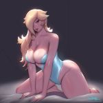  1girl alluring blonde blonde_hair breasts earrings female female_human female_only hair_over_one_eye human leotard long_blonde_hair long_hair mostly_nude pinkdrawz princess_rosalina rosalina royalty solo_female star_earrings super_mario_bros. 