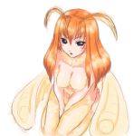 1girl antenna antennae artist_request black_eyes breasts bug_girl female fur insect insect_girl long_hair monster_girl moth moth_girl nude orange_hair sitting solo unknown_artist unknown_character wings