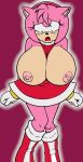 amy_rose animal_ears anthro big_breasts boots bracelet breasts dress female furry gloves green_eyes hairband hedgehog huge_breasts jewelry looking_down nipples pink_hair rodent sega short_hair solo sonic_(series) surprise topless vkyrie vkyrie_(artist)