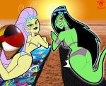 beach bigtyme bikini black_lipstick butt danny_phantom desiree earring green_eyes green_skin lipstick looking_back princess_mandie purple_lipstick red_eyes sexy the_fairly_oddparents yellow_skin