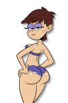 1girl ass black_eyes bra brown_hair bubble_butt frilly_panties looking_back luna_loud panties purple_panties scobionicle99 shiny shiny_skin short_hair the_loud_house