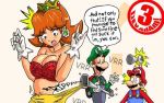  big_breasts bra breasts cleavage crown hair hat headgear imminent_death lingerie luigi luigi64 mario nintendo princess_daisy super_mario super_mario_bros. tearing_clothes torn_clothes underwear vacuum_cleaner wardrobe_malfunction wtf 