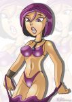 6teen earring embarrassing nikki_wong piercing purple_bra purple_eyes purple_hair purple_lips purple_panties solo surprise wardrobe_malfunction x^j^kny_(artist)