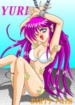 bikini bondage dirty_pair hands machine one_eye_closed purple_hair tickle tickled tickling yuri_(dirty_pair)