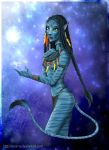 1_alien 1_female 1_girl alien avatar avatar_(movie) black_hair blue_skin breasts female female_alien female_na'vi hair james_cameron's_avatar kimir-ra long_hair na'vi neytiri pointy_ears side_view small_breasts solo standing tail yellow_eyes