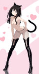  black_boots black_eyes black_hair boots cat_ears cat_tail collar hand_on_hip long_hair looking_at_viewer make_heroine_ga_oo_sugiru! medium_breats nekom14 nipples nukumizu_kaju 