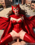 1boy 1girl 1girl ai_generated bangs big_breasts blue_eyes blush boots breasts brown_hair building cape car city cityscape cleavage clothing cowgirl_position elbow_gloves girl_on_top gloves ground_vehicle hetero jousneystudio legwear leotard lips long_hair looking_at_viewer lying makeup male marvel marvel_comics mask motor_vehicle navel night nipples nude on_back on_top open_mouth outside penis pussy red_bodysuit red_cape red_gloves road scarlet_witch sex sky solo_focus spread_legs stockings straddling street superhero superheroine teeth thigh_high_boots thighs vaginal