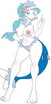  1girl big_ass big_breasts blue_skin cute long_hair pearls posing primarina seductive skidd star tail white_skin 