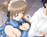  1girl asaga_aoi bare_shoulders breast_press breasts brown_hair cafe_aqua game_cg hentai shiratori_yuriko solo_focus 