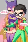 1boy 1futa balls barbara_gordon batgirl big_penis blush bodysuit bulge cartoon_network censored chobonolly clothed clothing cosplay crossover dc dc_super_hero_girls dialogue dick_grayson duo erection fully_clothed futa_is_bigger futa_with_male futanari handjob human korean_text light-skinned_futanari light-skinned_male light_skin male male_on_futa mostly_clothed penis penis_out perky_breasts robin speech_bubble standing teen_titans teen_titans_go text translated