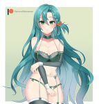  1girl 1girl absurd_res alluring aqua_hair big_breasts bra braid chloe_(fire_emblem) cleavage fire_emblem fire_emblem_engage fire_emblem_heroes garter_belt green_bra green_eyes green_panties high_res lilshironeko lingerie long_hair nintendo panties side_braid smile stockings teardrop_earrings underwear very_long_hair 