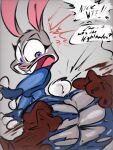  1girl 1girl angry ass disney embarrassed etching175 judy_hopps tagme torn_clothes zootopia 