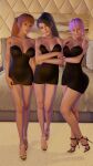  3_girls 3d alluring ayane ayane_(doa) big_breasts black_dress black_hair brown_eyes brown_hair dead_or_alive dead_or_alive_2 dead_or_alive_3 dead_or_alive_4 dead_or_alive_5 dead_or_alive_6 dead_or_alive_xtreme dead_or_alive_xtreme_2 dead_or_alive_xtreme_3 dead_or_alive_xtreme_3_fortune dead_or_alive_xtreme_beach_volleyball dead_or_alive_xtreme_venus_vacation dress female_only fully_clothed high_heels hourglass_figure human kasumi kasumi_(doa) kunoichi light-skinned_female light_skin little_black_dress looking_at_viewer momiji ninja_gaiden nude_female open_toe_shoes outside purple_hair red_eyes short_hair silf silfs sister stiletto_heels strapless_dress tecmo yellow_eyes 