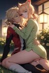 1boy 1girl ai_generated ann_takamaki bad_anatomy blonde_hair couple cowgirl_position cum cum_in_pussy marvin_harris original_character sex