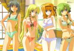  4girls :o ahoge aqua_eyes arm_behind_back ass_visible_through_thighs asymmetrical_hair bangs blonde_hair blue_eyes bow bow_bra bow_panties bra clenched_hand closed_mouth contrapposto cowboy_shot curtains flipped_hair frilled_bra frilled_panties frills front-tie_top fuyou_kaede green_bra green_hair green_panties grey_hair grin groin hair_bow hair_ribbon hairband hand_on_hip head_tilt heterochromia highres hosoda_naoto hourglass_figure indoors kareha lace lace-trimmed_bra lace-trimmed_panties lace_trim legs_apart legs_together light_smile lineup lingerie long_hair looking_at_viewer mayumi_thyme medium_breasts multiple_girls narrow_waist navel official_art orange_hair panties parted_bangs parted_lips plant pointy_ears potted_plant purple_eyes raised_eyebrows red_bra red_panties ribbon ribbon-trimmed_bra ribbon-trimmed_panties ribbon_trim rug scan shigure_asa short_hair short_hair_with_long_locks shuffle! side-tie_panties sidelocks small_breasts smile standing string_panties thigh_gap tile_floor tiles tress_ribbon underwear underwear_only very_long_hair white_panties window 