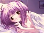 1girl bare_shoulders blush breasts brown_eyes game_cg hentai menum purple_hair solo sorairo_no_organ ueda_ryou