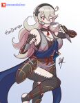  1girl 1girl 1girl ;) alluring alternate_costume bare_thighs big_breasts cleavage corrin_(fire_emblem) corrin_(fire_emblem)_(female) corrin_(ninja)_(fire_emblem)_(female) elbow_gloves fingerless_gloves fire_emblem fire_emblem_fates fire_emblem_heroes gloves grey_hair inner_thighs knife long_hair looking_at_viewer ninja nintendo official_alternate_costume raydango red_eyes sideboob smile thighs weapon weapon_in_mouth wink 