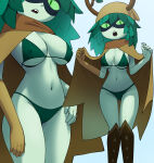 1girl adventure_time boots branch branch_horns cape coolerinker elbow_gloves gloves green_eyes green_hair green_sclera green_skin green_underwear hat horns huntress_wizard inker_comics inkershike leaf leaf_hair mask masked masked_female nipple_bulge partially_clothed sharp_teeth short_hair underwear variant_set