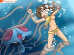 1girl assisted_exposure big_breasts bikini bondage breasts bubbles female feral haruka_(pokemon) holding_breath human ichduhernz imminent_rape interspecies may_(pokemon) navel nintendo nipple one_breast_out peril pokemon pokemon_(species) puffed_cheeks restrained swimsuit tentacle tentacruel underwater underwater_peril water yellow_bikini yellow_swimsuit