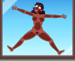 1girl 1girl against_glass areola barefoot belly_on_glass blush breasts breasts_on_glass brown_skin completely_nude completely_nude_female connie_maheswaran embarrassed embarrassed_nude_female embarrassing enf face_on_glass feet female_only gp_spices legs_apart navel nipples nude nude nude_female pubic_hair pussy pussy_hair solo_female steven_universe the_simpsons_movie