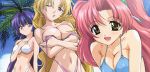  bikini breast_hold cleavage highres huge_breasts kamishiro_rin kazetsubaki_kuriko leaning_forward maburaho miyama_yuuna 