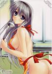  1girl apron artist_request ass blue_eyes blush breasts clannad grey_hair highres ladle large_breasts long_hair naked_apron sakagami_tomoyo sideboob solo tomoyo_after 