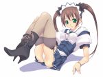 1girl ass blush boots brown_hair duplicate f-ism garter_belt garters green_eyes hentai highres legs long_hair murakami_suigun original panties pantyshot school_uniform solo thighhighs twintails underwear zettai_ryouiki