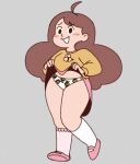  1girl bee_(bee_and_puppycat) bee_and_puppycat blush brown_hair flashing long_hair panties panty_shot printed_panties shy skirt_lift smile solo_female solo_focus white_panties 